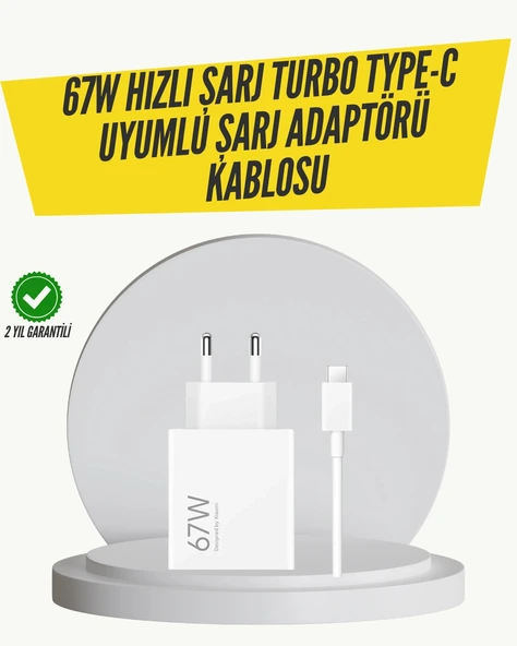 67w Turbo Hızlı Şarj Adaptörü Ve Type-c Kablo Güvenli Şarj Teknolojisi ürün görseli 1