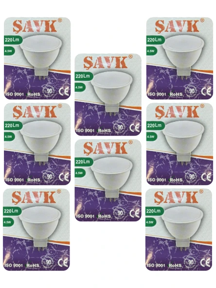 (8 Adet) Şavk 12Volt AC/DC 4,5W (22W) Beyaz Işık (6500K) GU5.3 Duylu (İğne Bacak) Led Çanak Ampul ürün görseli 1