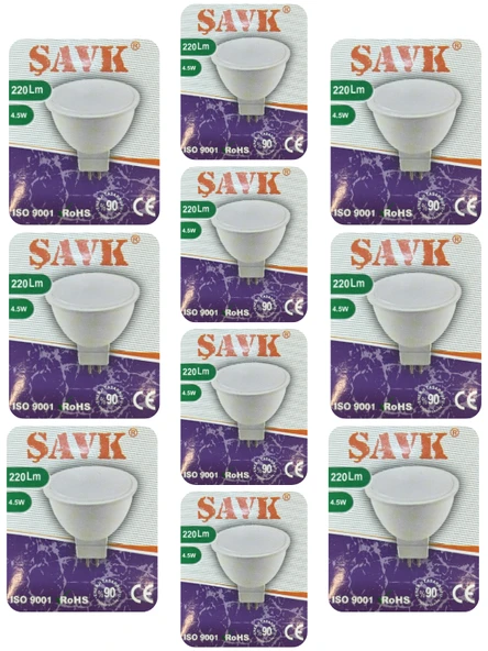 (10 Adet) Şavk 12Volt AC/DC 4,5W (22W) Beyaz Işık (6500K) GU5.3 Duylu (İğne Bacak) Led Çanak Ampul ürün görseli 1