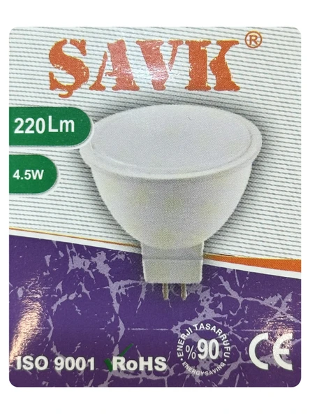 (1 Adet) Şavk 12Volt AC/DC 4,5W (22W) Beyaz Işık (6500K) GU5.3 Duylu (İğne Bacak) Led Çanak Ampul ürün görseli 1