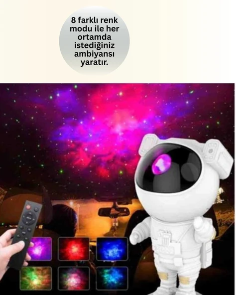 Bluetooth Ve Dahili Ses Özellikli Astronot Projeksiyon Lambası - Resim 2