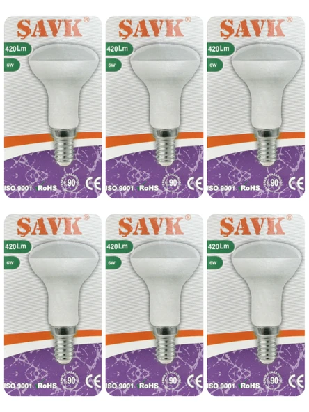 (6 Adet) Şavk 6W (37W) Sarı Işık (3000K) E14 Duylu (İnce Duy) Led R50 Ampul ürün görseli 1