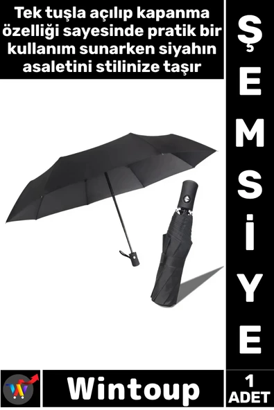 #Şemsiye Premium Rüzgara Dayanıklı Su Geçirmez Katlanabilir Konforlu Lüks Tam Otomatik Şemsiye Siyah ürün görseli 1