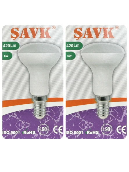 (2 Adet) Şavk 6W (37W) Sarı Işık (3000K) E14 Duylu (İnce Duy) Led R50 Ampul ürün görseli 1