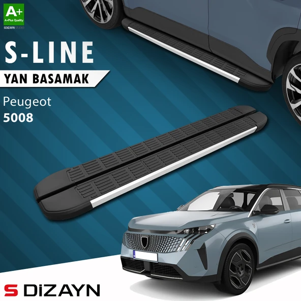 S-Dizayn Peugeot 5008 3 Elektrikli S-Line Aluminyum Yan Basamak 203 Cm 2024 Üzeri A+ Kalite ürün görseli 1