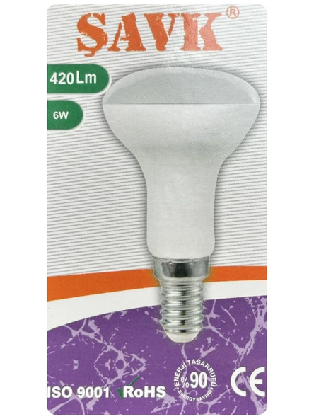 (1 Adet) Şavk 6W (37W) Sarı Işık (3000K) E14 Duylu (İnce Duy) Led R50 Ampul ürün görseli 1