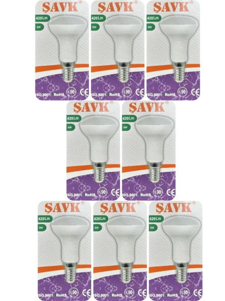 (8 Adet) Şavk 6W (37W) Sarı Işık (3000K) E14 Duylu (İnce Duy) Led R50 Ampul ürün görseli 1