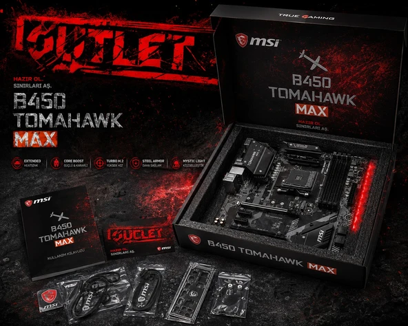 Msı B450 Tomahawk Max Rgb Ddr4 M.2 DVI HDMI Usb3,2 Am4 Anakart ürün görseli 1
