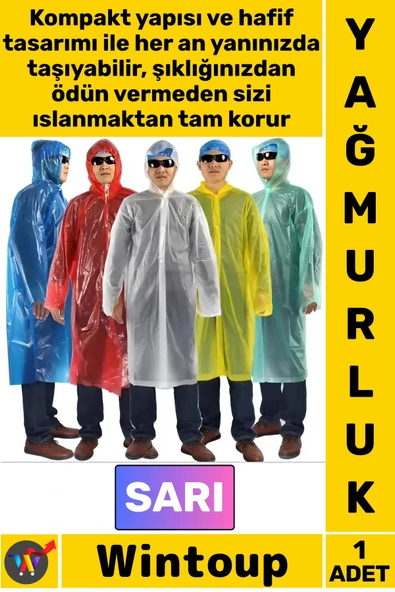 #Yağmurluk Su Geçirmez Pratik Kapüşonlu Hafif Dayanıklı Ekonomik Koruyucu Kullan At Yağmurluk SARI ürün görseli 1