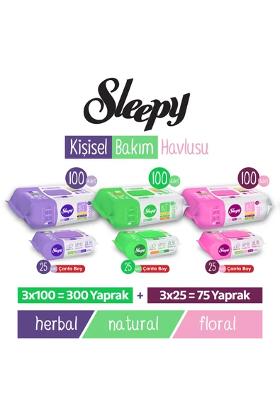 Sleepy Karma Kişisel Bakım Havlusu 3x100 (300 Yaprak) + Karma Çanta Boy 3x25 (75 Yaprak) ürün görseli 1