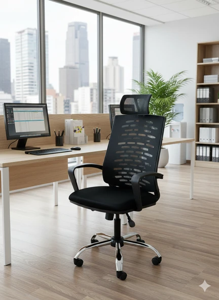 Ergonomik Fileli Yönetici Koltuğu, Makam Koltuğu, Çalışma Koltuğu, Ofis Koltuğu, Metal Ayaklı ürün görseli 1