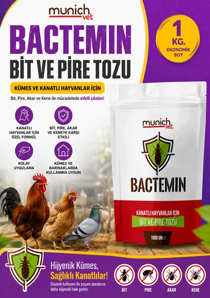 Munich Vet Bactemin Bit Pire Tozu 1 Kg  Kümes ve Kanatlı Hayvanlar İçin Dış Parazit Tozu ürün görseli 1