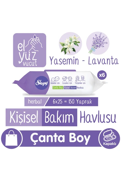 Sleepy Herbal Kişisel Bakım Havlusu Çanta Boy 6x25 (150 Yaprak) ürün görseli 1