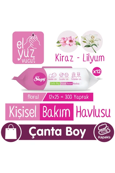 Sleepy Floral Kişisel Bakım Havlusu Çanta Boy 12x25 (300 Yaprak) ürün görseli 1