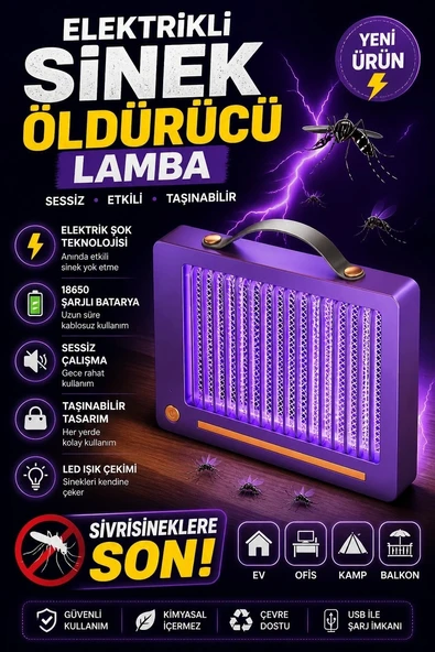 Elektrikli Sinek Öldürücü Lamba | Şarjlı, Sessiz, Led Işıklı Etkili Koruma ürün görseli 1