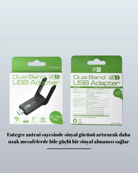Usb Wifi Adaptör – 1200 Mbps Hız - Resim 4