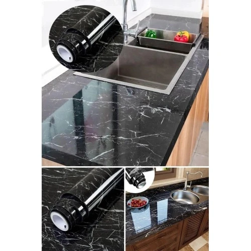 Siyah Mermer Desenli Yapışkanlı Kaplama Kağıdı 5 Metre ürün görseli 1