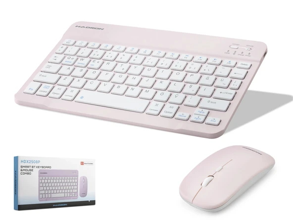 Kablosuz Bluetooth Smart Klavye Mouse Seti Şarjlı 1600 Dpi Pembe HDX2508P ürün görseli 1