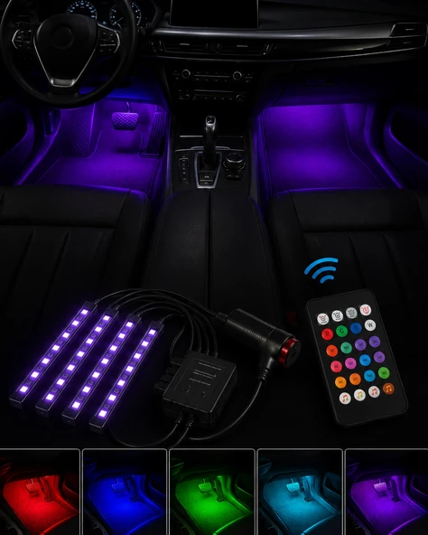 Rgb Araç İçi Şerit Led Seti Müzik Kontrollü Ambiyans Aydınlatma ürün görseli 1