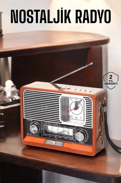 Ahşap Görünümlü Retro Bluetooth Radyo Usb,aux Ve Sd Kart Girişli ürün görseli 1