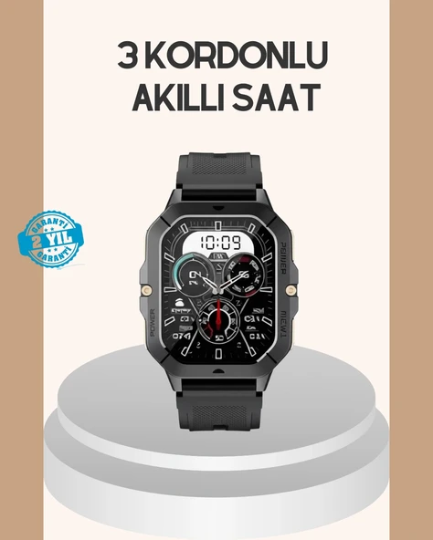 3 Kordonlu Akıllı Saat Uzun Pil Süreli ürün görseli 1