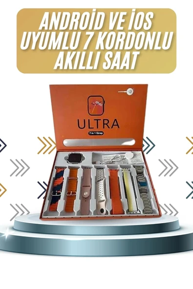 7 Kordonlu Akıllı Saat Plastik Kordon Hasır Kordon Çelik Kordon ürün görseli 1