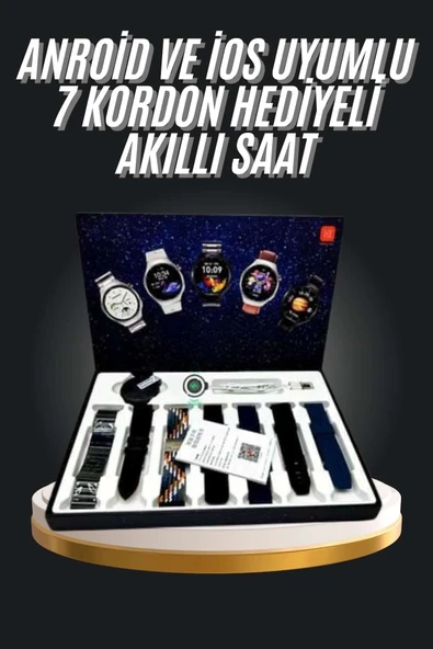 7 Kordonlu Akıllı Saat Siyah Kasa Dokunmatik Ekran Uyku Ve Sağlık Takibi ürün görseli 1