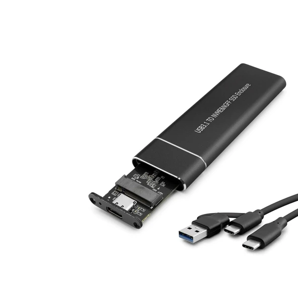 SSD Kutu Type-C 3.1 + Usb3.0 Nvme M2 Chıp Jms581D Siyah HDX1769 ürün görseli 1