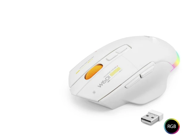 Dual Mode Kablosuz Gaming Mouse 12800 Dpi 7 Tuş Makro 1000Hz Rgb - Beyaz W601W ürün görseli 1