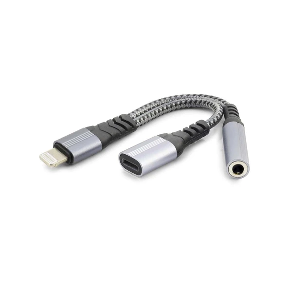 Lıghtnıng To Type-C + 3.5 Mm F Kablo Siyah GJ-012 ürün görseli 1