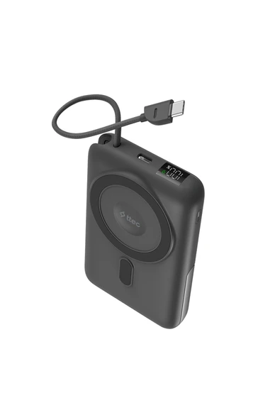 Ttec ReCharger M LCD 10.000mAh MagSafe Uyumlu PD 20W USB-C Dahili Kablolu Stantlı Taşınabilir Hızlı Şarj gri ürün görseli 1