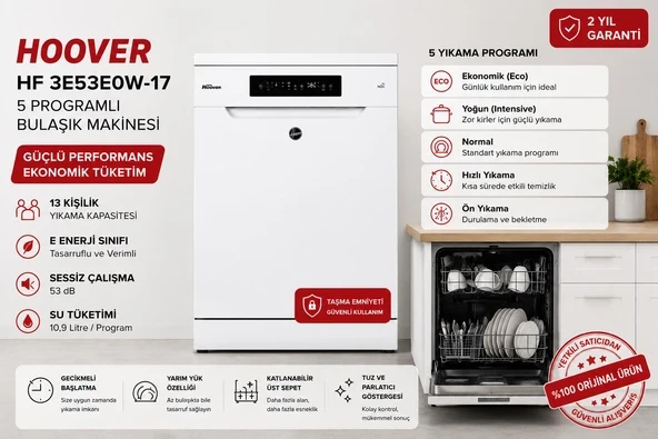 Hoover HF 3E53EOW-17 5 Programlı Bulaşık Makinesi ürün görseli 1