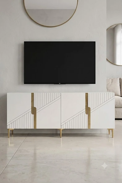 KA1528BG EVVA Konsol ve Tv Sehpası Beyaz-Gold 150cm ürün görseli 1