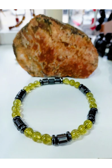SEVER DOĞAL TAŞ PERİDOT VE HEMATİT 6MM DOĞALTAŞ BİLEKLİK ürün görseli 1