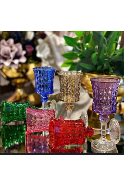 PLT Design EL İŞİ 6lı Rengarenk Su-Kahve yanı Bardağı -6 Renkli Kristal Ayaklı Su Bardağı -Kahve Yanı Su Bardak ürün görseli 1