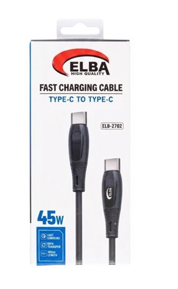 Elba ELB-2702 45w Type-c To Type-c 1mt Siyah Silikon Şarj Kablosu 480Mps  Hızlı Şarj ürün görseli 1