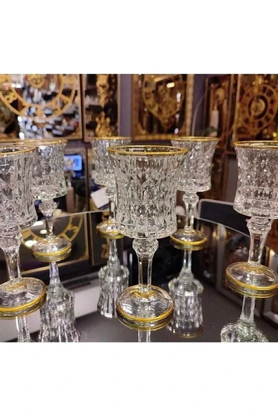 Çeyizci Çarşı 6lı Yaldızlı Kristal Ayaklı Su Bardağı Kahve Yanı Su Bardak ürün görseli 1