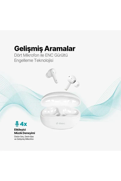 Ttec AirBeat Switch ENC Gerçek Kablosuz TWS Bluetooth Kulaklık 2KM152B Beyaz ürün görseli 1