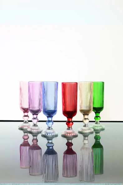 PLT Design Organik Boya 6 Renk Kristal Ayaklı Kahve Yanı Su Ve Meşrubat Bardağı Sunum Bardağı ürün görseli 1