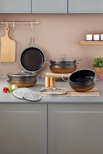 PLT Design Fabrika Satış Mağazası 9 Parça Demir Kulp Siyah Granit Tencere Seti ( Dolma Sarma Altlığı Hediye) ürün görseli 1