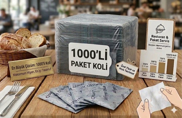 Renginex 6x12 Afiyet Olsun Baskılı Tek Kullanımlık Islak Mendil - 1000'li Paket ürün görseli 1