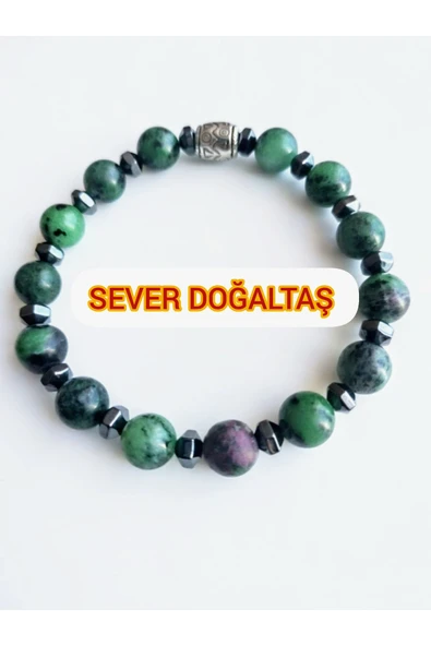 SEVER DOĞAL TAŞ RUBY ZOİSİT VE HEMATİT DOĞALTAŞ BİLEKLİK - Resim 2