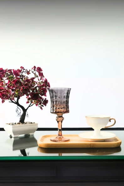 PLT Design 6 Adet Füme Renk Kristal Ayaklı Kahve Yanı Su Ve Meşrubat Bardağı Sunum Bardağı ürün görseli 1