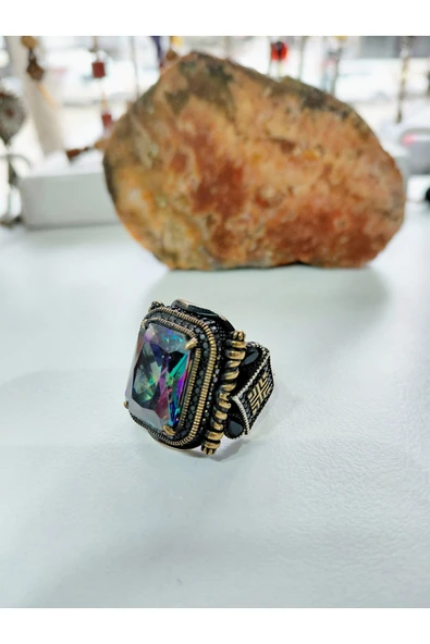 SEVER DOĞAL TAŞ Osmanlı Motifli topaz Taşlı Gümüş Yüzük ürün görseli 1