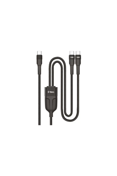Ttec AlumiCable Duo USB-C – 2* USB-C 100W 150cm Hızlı Şarj Kablosu 2DK55S siyah ürün görseli 1