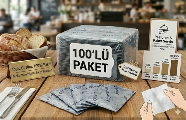 Renginex 6x12 Afiyet Olsun Baskılı Tek Kullanımlık Islak Mendil - 100'lü Paket ürün görseli 1