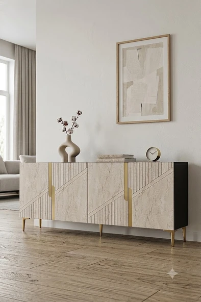 KA1528ATG EVVA Konsol ve Tv Sehpası Antrasit-Traverten-Gold 150cm ürün görseli 1