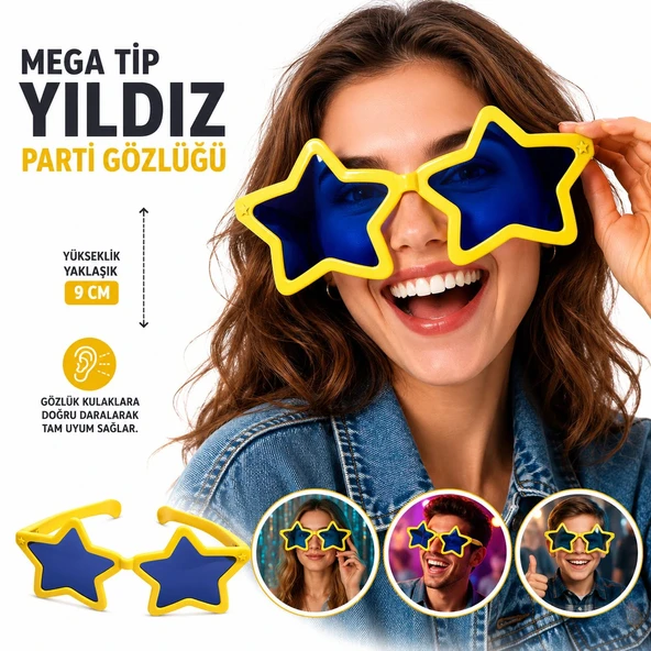 Mega Tip Yıldız Parti Gözlüğü Sarı Renk ürün görseli 1