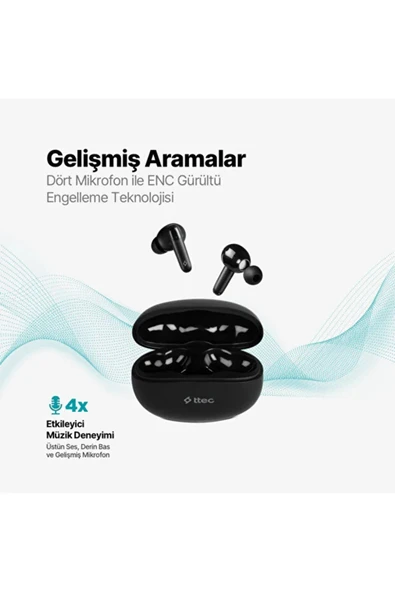 Ttec AirBeat Switch ENC Gerçek Kablosuz TWS Bluetooth Kulaklık 2KM152S Siyah ürün görseli 1