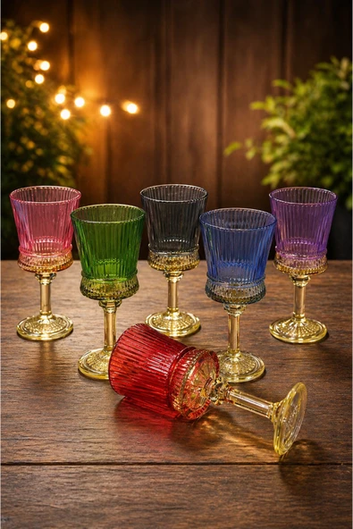 PLT Design Heren 6'lı Çift Renk Kristal Ayaklı Kahve Yanı Su Ve Meşrubat Bardağı 140ml ürün görseli 1